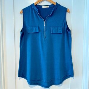 Cyanstyle Blue Zip-Up Sleeveless Blouse Women’s Size XL